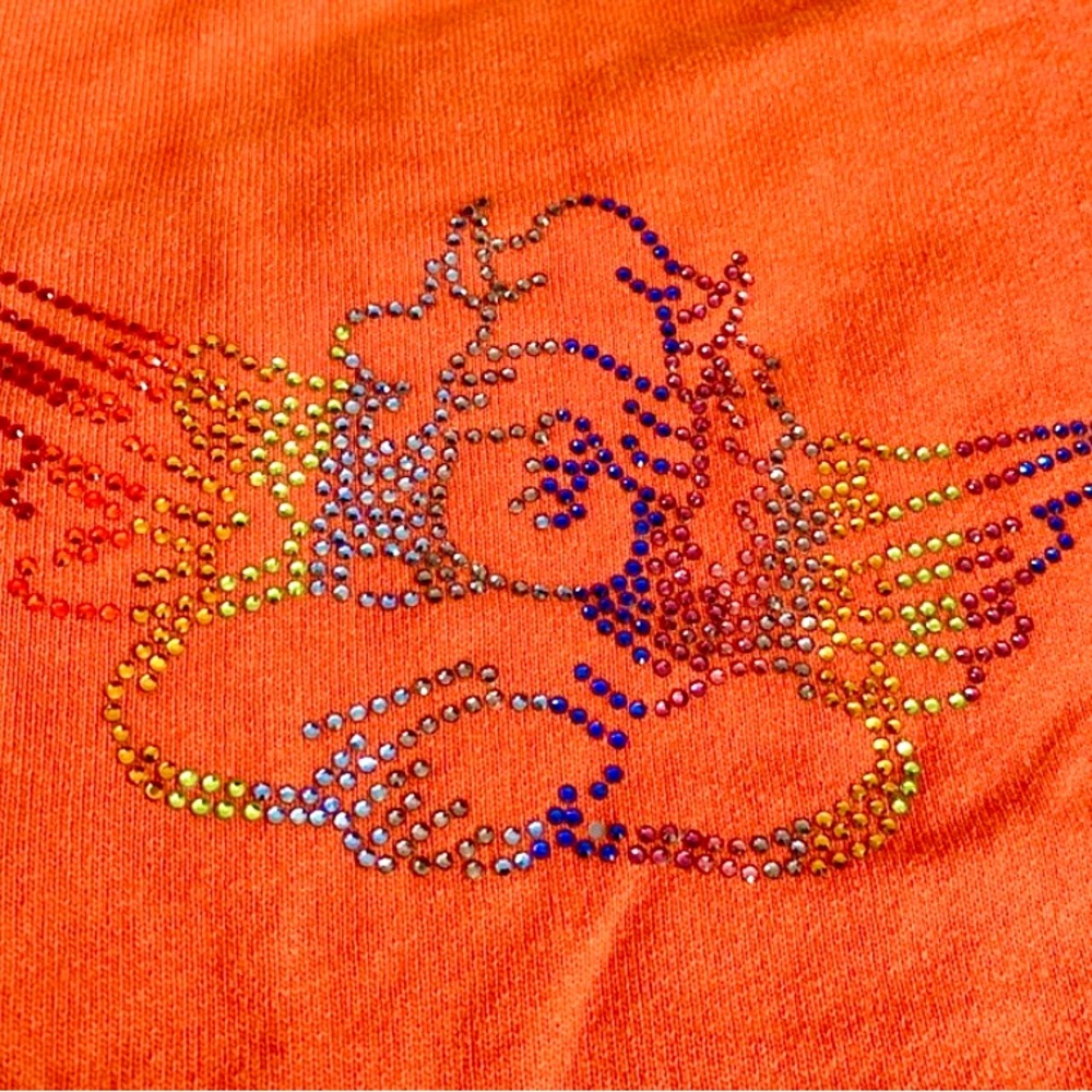 1-800-BOYS-LIE Orange 100% Cotton Sweatpants w/ Rainbow Angel Sequin Bling M - Picture 2 of 15